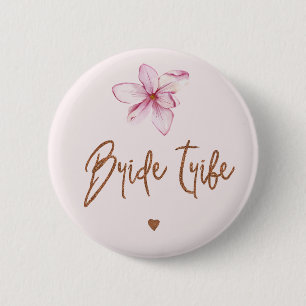 Bride tribe floral pink copper bridal shower blush 6 cm round badge