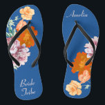 Bride Tribe Floral Something Blue Wedding Flip Flops<br><div class="desc">This desirable pair of flip flops features retro aesthetic pattern of beautiful peony flowers on the blue background, and changeable typography "Bride Tribe". These personalised and elegant flip flops are a memorable gift for wedding party members: bride, bridesmaids, mother of the bride, maid of honour... They will add a stylish dose of glam...</div>