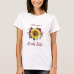 Bride Tribe Floral Sunflower Burgundy Rose Wedding T-Shirt<br><div class="desc">This bride tribe t-shirt features  a watercolor floral design with a sunflower and burgundy roses. Personalise it with your own text. Matching products are available. Please visit our store or view our collection pages to see the full range.</div>