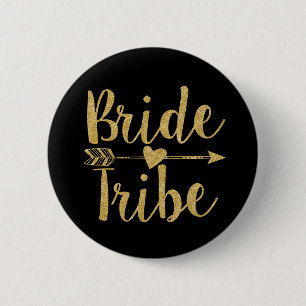 Bride Tribe   Glitter-Print Golden 6 Cm Round Badge