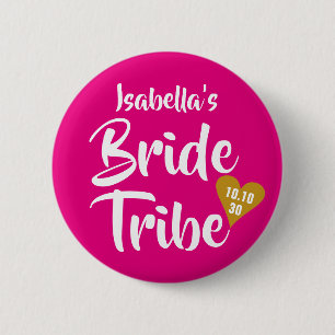 Bride Tribe Gold Date Heart Personalised 6 Cm Round Badge