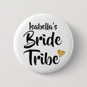 Bride Tribe Gold Date Heart Personalised 6 Cm Round Badge