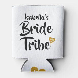 Bride Tribe Gold Date Heart Personalised Can Cooler