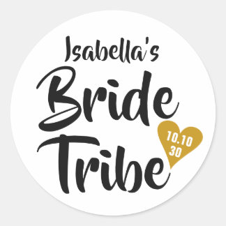 Bride Tribe Gold Date Heart Personalised Classic Round Sticker
