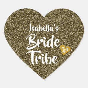 Bride Tribe Gold Date Heart Personalised Glitter Sticker