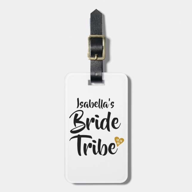 Bride Tribe Gold Date Heart Personalised Luggage Tag (Front Vertical)