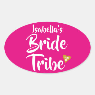 Bride Tribe Gold Date Heart Personalised Oval Sticker