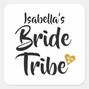 Bride Tribe Gold Date Heart Personalised Square Sticker