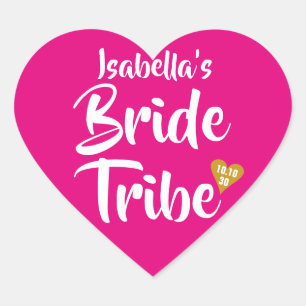 Bride Tribe Gold Date Heart Personalised Sticker