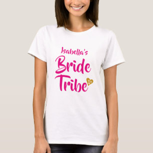 Bride Tribe Gold Date Heart Personalised T-Shirt