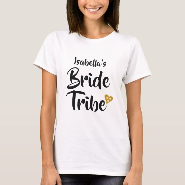 Bride Tribe Gold Date Heart Personalised T-Shirt (Front)