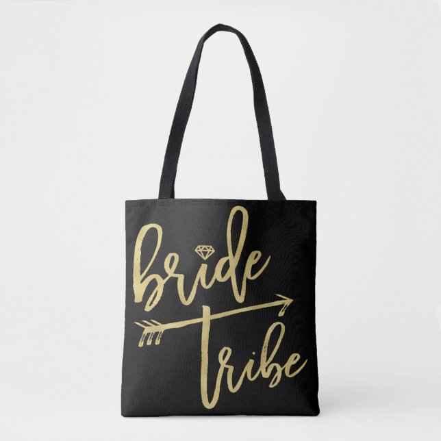 Bride Tribe Gold Diamond Bridal Party Tote Bag (Front)