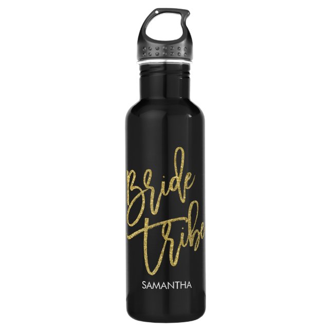 Bride Tribe Gold Glitter Script Personalised 710 Ml Water Bottle (Front)