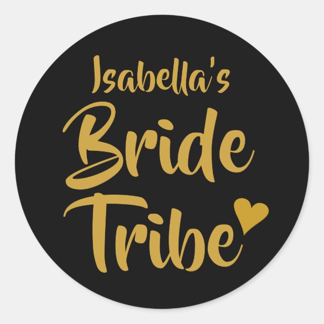 Bride Tribe Gold Heart Bridal Shower Classic Round Sticker (Front)