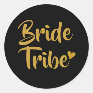 Bride Tribe Gold Heart Classic Round Sticker