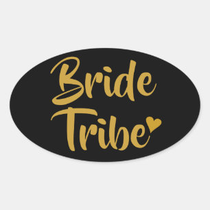 Bride Tribe Gold Heart Oval Sticker