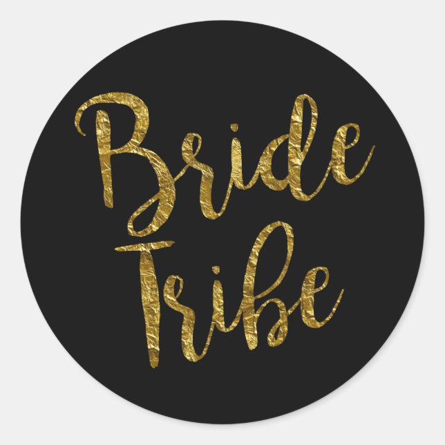 Bride Tribe Gold Leaf Script Classic Round Sticker (Front)