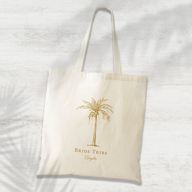 Bride Tribe Gold Tropical Palm Tree Custom Tote Bag (Creator Uploaded)