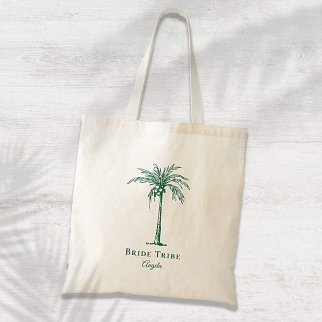 Bride Tribe Green Tropical Palm Tree Custom Tote Bag (Creator Uploaded)