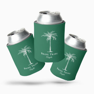 Bride Tribe Green White Palm Tree Custom Can Cooler