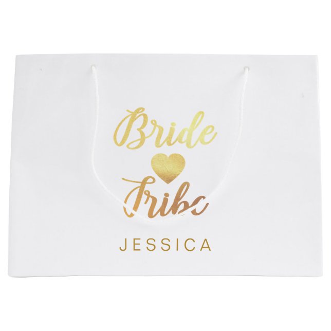 Bride Tribe Heart Personalised Bridesmaid Name Large Gift Bag (Front)