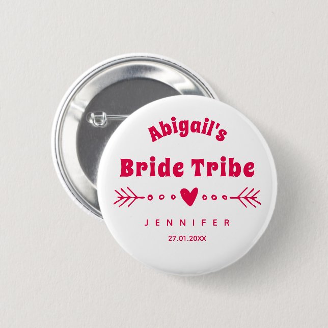 Bride Tribe - Hot Pink Bachelorette / Bridal Party 6 Cm Round Badge (Front & Back)