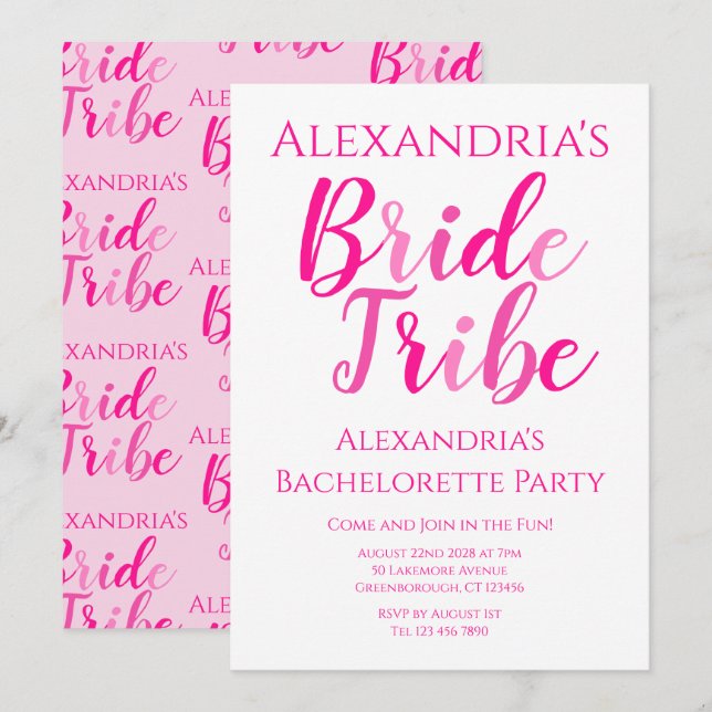 Bride Tribe Hot Pink Bachelorette Party Invitation (Front/Back)