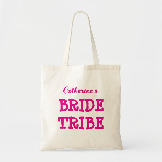 Bride Tribe Hot Pink Bachelorette Party Tote Bag (Front)