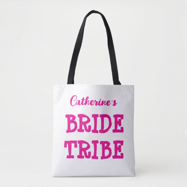 Bride Tribe Hot Pink Bachelorette Party Tote Bag (Front)