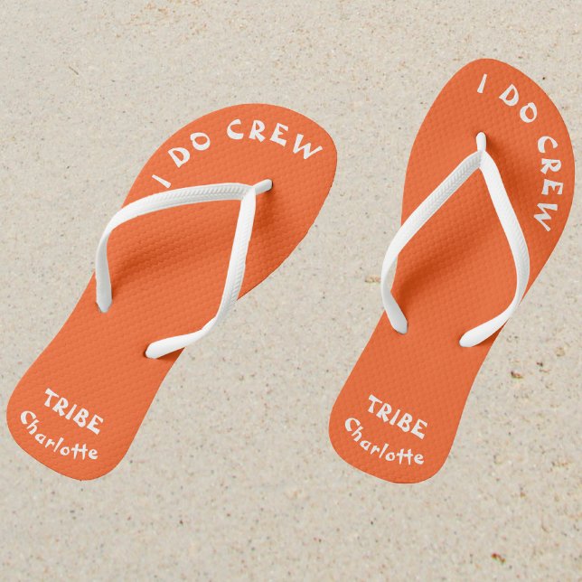 Bride Tribe I Do Crew Neon Orange Flip Flops (Sand)