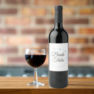 Bride Tribe Light Blue Simple Heart Wreath Wine Label