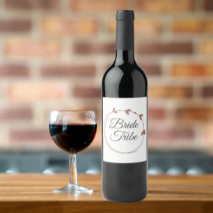 Bride Tribe Mocha Simple Heart Wreath Wine Label