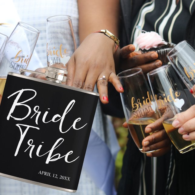 Bride Tribe Modern and Simple Black and White Hip Flask (Creator Uploaded)