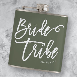 Bride Tribe Modern and Simple Handwritten Hip Flask