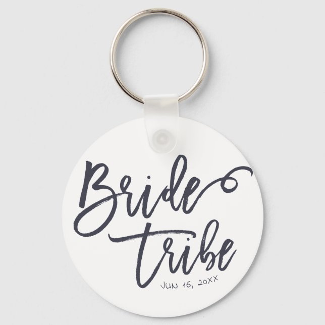 Bride Tribe Modern and Simple Handwritten Key Ring (Front)
