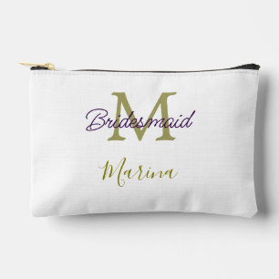 Bride tribe monogram bridal shower simple golden p accessory pouch