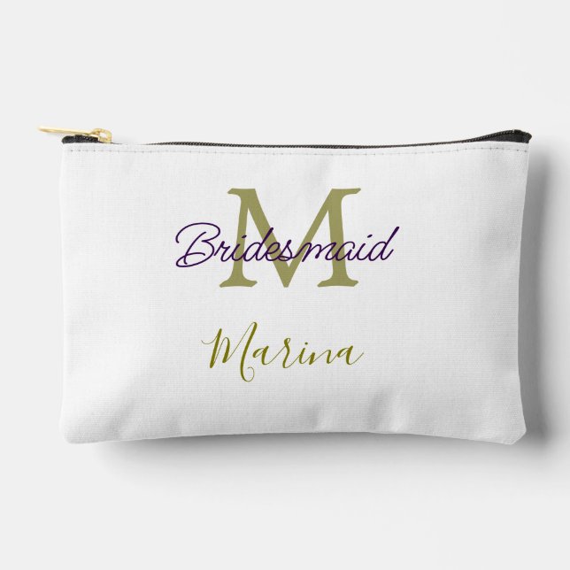 Bride tribe monogram bridal shower simple golden p accessory pouch (Front)