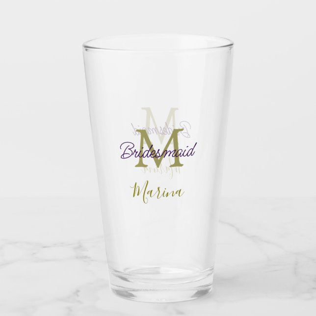 Bride tribe monogram bridal shower simple golden p glass (Front)