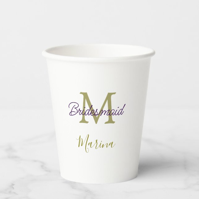 Bride tribe monogram bridal shower simple golden p paper cups (Front)