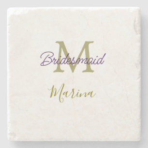 Bride tribe monogram bridal shower simple golden p stone coaster