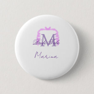 Bride tribe monogram purple ruffle pink border spa 6 cm round badge