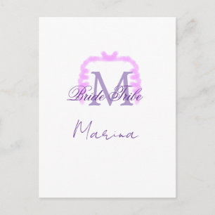 Bride tribe monogram purple ruffle pink border spa postcard