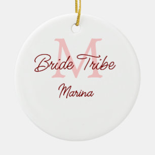 Bride tribe monogram red bridal shower simple mini ceramic tree decoration