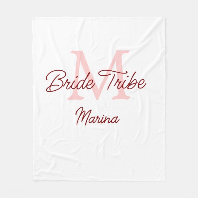 Bride tribe monogram red bridal shower simple mini fleece blanket (Front)