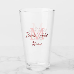 Bride tribe monogram red bridal shower simple mini glass