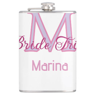 Bride tribe monogram red bridal shower simple mini hip flask