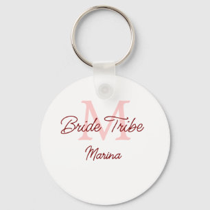 Bride tribe monogram red bridal shower simple mini key ring