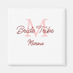Bride tribe monogram red bridal shower simple mini magnet