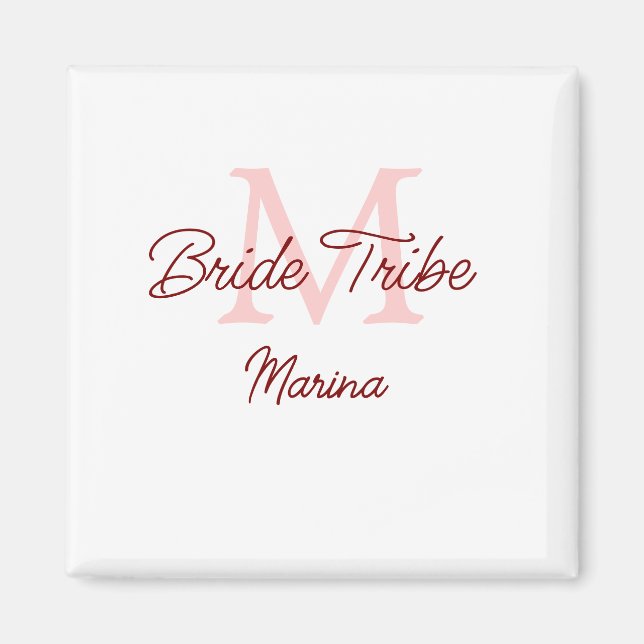 Bride tribe monogram red bridal shower simple mini magnet (Front)