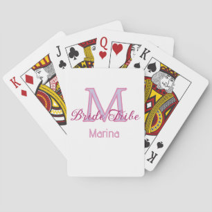Bride tribe monogram red bridal shower simple mini playing cards